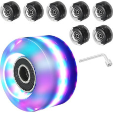 PATIKIL riedučių ratukų rinkinys, 8 pakuotės 58 mm 82A apšviestų riedlentės riedlentės ratukų rinkinys su guoliais, sunkvežimiais ir įrankių rinkiniu, skirtas čiuožti dviem eilėmis, rožinis, mėlynas, žalias