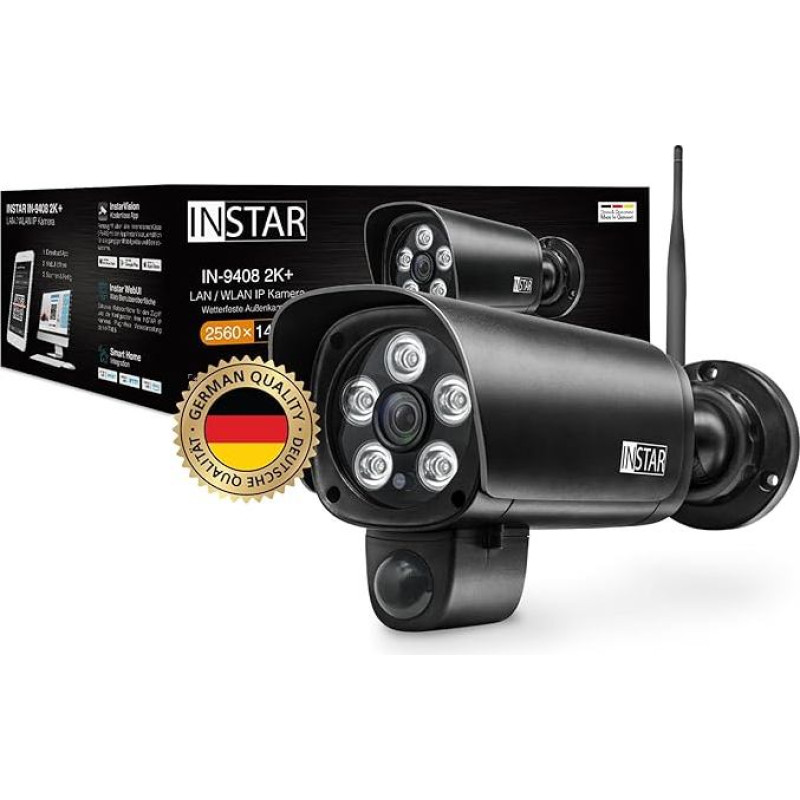 INSTAR IN-9408 2K+ Black - LAN/WLAN stebėjimo kamera su dirbtiniu intelektu - oro sąlygoms atspari lauko kamera - 2,4 GHz ir 5 GHz WLAN - WPA3 - 