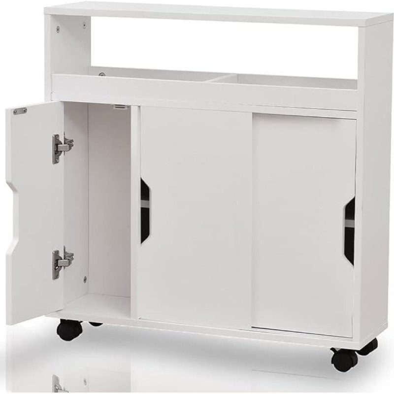 BAKAJI Vonios kambario su ratukais spintelė vežimėlis Slim Space Saving Multi-Purpose White Technical Wood Standard
