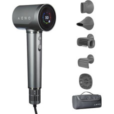 AENO plaukų džiovintuvas HD5G, 1500 W jonų plaukų džiovintuvas namams, kelionėms, magnetiniai priedai, 3 temperatūros ir 2 greičio režimai, apsauga nuo perkaitimo, šalto oro funkcija, dirbtinio intelekto režimas, valdymas balsu, pilka spalva