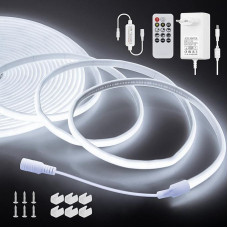 ALITOVE 24 V COB LED Strip 10 m with Remote Control and Power Supply Cool White 6000 K Neon Light Strip Outdoor Flexible 3200 LEDs for Garden Festival Home Decoration Lighting