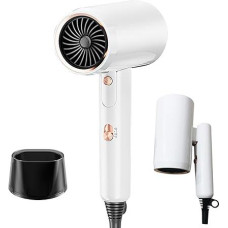Hair Dryer 2400 W AC Motor, Quick Heating, Foldable Ion Hair Dryer, 3 Temp and 2 Gangs, Hair Dryer with Constant Temperature, Anti Frizz, Hair Dryer with Concentrators (White)