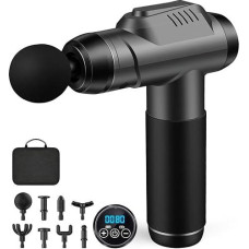 Masažo pistoletas, raumenų perkusinis masažuoklis su 99 greičiais ir 8 masažo galvutėmis, iki 9800 aps/min, 14 mm amplitudė, LED jutiklinis ekranas, 35 dB masažo pistoletas pečių, nugaros, atsipalaidavimui