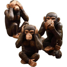 Trijų beždžionių skulptūros dekoracijos, trijų išmintingų beždžionių statula - nieko nematyti, sakykime, laimės žavesys, 3 sėdinčių beždžionių meno skulptūros, kūrybinės dekoracijos dovanos, Résine