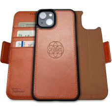 Dreem Fibonacci Wallet Case Compatible with iPhone 14, 2-in-1 Shockproof Case, Detachable Vegan Leather Outer Cover, Compatible with MagSafe, RFID Protection, Caramel