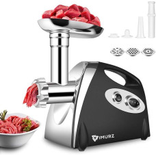 Electric Stainless Steel Meat Grinder and Household Sausage Press Meat Grinder Food Grinder with Kibbe Attachment Powerful 2800W Copper Motor Black