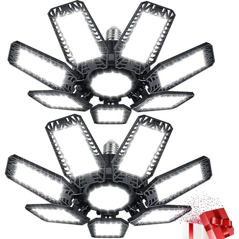 YIQIBRO Garažo lempa LED 200 W, 20000LM 6500K, 20000LM 6500K, kaliųjų LED dirbtuvių lubų lempa su 7+1 reguliuojamais skydeliais, E26/E27 dirbtuvių lempa, garažo šviesa rūsio parduotuvei, dirbtuvėms, sandėliui