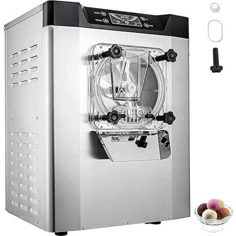 VEVOR komercinis ledų aparatas 16-20 l/val. ledų, 1400 W kietųjų ledų aparatas su išmaniuoju LCD ekranu ir įvairiais skoniais, skirtas užkandžių barui, restoranui, sidabrinės spalvos
