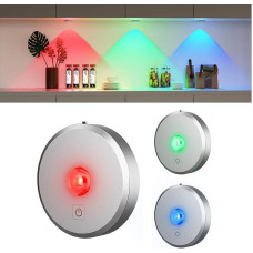 USB įkraunamas RGB LED prožektorių akumuliatorius, LED kabineto apšvietimas su nuotolinio valdymo pulteliu, 12 spalvų, magnetinis reguliuojamas LED apšvietimas, belaidis vitrinų apšvietimas su laiko nustatymo funkcija (sidabrinis, pakuotė)