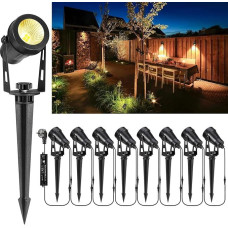 LED sodo prožektorius, 27 m, 8 sodo šviestuvai su maitinimo antgaliu, 12 V, 3 W, 2400 lm sodo šviesa, IP65 atsparus vandeniui, šiltai baltos spalvos sodo lempa lauke, sode, sode, vejoje, take, tvenkinyje, kiemo tvoroje