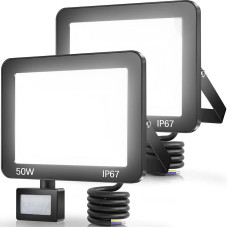 LED Spotlight with Motion Sensor Outdoor 50 W, Pack of 2 5000LM 7000 K Outdoor Lamp with Motion Sensor, IP67 Waterproof LED Floodlight Outdoor for Garden, Garage, Carport, Yard, Basement, Gym