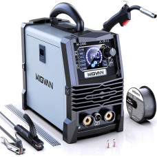 Suvirinimo aparatas Suvirinimo viela be dujų 140A ED 60%, inverterinis suvirinimo aparatas, 3-in-1 FluxMIG/MMA/Lift TIG kompaktiškas įrenginys su sinergija, vieno prisilietimo vielos padavimas, lengvas ir nešiojamas, skirtas 