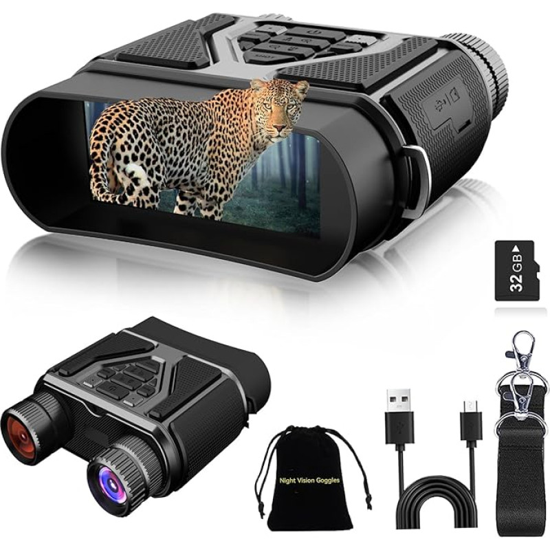 Naktinio matymo akiniai 1080P naktinio matymo žiūronai su 5000mAh įkraunama baterija, 32GB kortele, 3