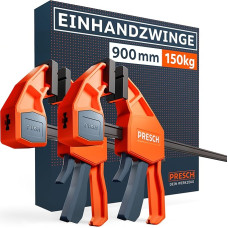 Presch vienrankiai spaustuvai 900 mm, 2 vnt., - 150 kg spaustuvinės jėgos spaustuvų rinkinys greitam tvirtinimui - tvirti greito atlaisvinimo spaustuvai dėl anglinio plieno ir stiklo pluoštu sutvirtinto korpuso - spaustuvai su išskleidimo funkcija