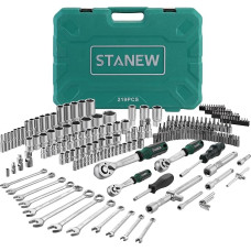 STANEW Socket Spanner Set 219 Pieces Ratchet Box Socket Spanner Set with 1/4 Inch, 3/8 Inch and 1/2 Inch with Reversible Ratchet, CR-V, Ideal for DIY, Repairs or Mechanical Work