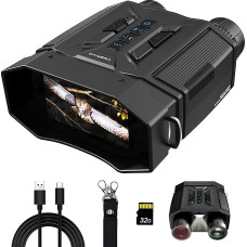 Naktinio matymo prietaisas su 8X skaitmeniniu priartinimu, 7 IR lygiais, 4000 mAh, 32 GB kortelė, naktinio matymo žiūronai su 3 colių ekranu, suderinami su trikoju, elektroninės dovanos tėvams ir vyrams (juoda)