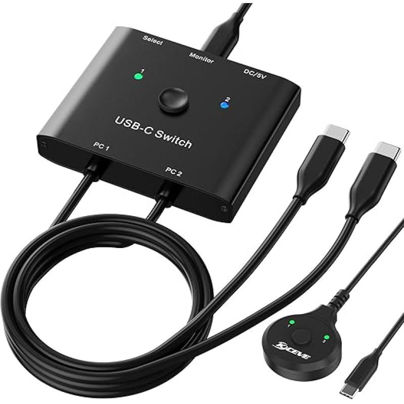 USB C jungiklis 2 kompiuteriams 8K @ 60Hz 2 in 1 USB-C jungiklis, MLEEDA C tipo KVM jungikliai 2 nešiojamiesiems kompiuteriams dalytis 1 monitoriumi arba dokine stotimi, su 2 USB 3.1 Gen2*2 kabeliais ir darbalaukio valdikliu