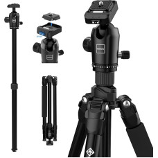GEEKOTO 77 colių fotoaparato trikojis, DSLR fotoaparato trikojis, aliumininis kelioninis trikojis su monopodu ir 360° panoramine rutuline galvute, 1/4 greito nuėmimo plokštele ir trikojo krepšeliu veidrodiniam fotoaparatui iki 8 kg, juodas