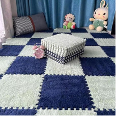 20 Stück 12x12x0,4 Zoll Verdicken Sie Schaumstoff-Bodenmatten aus Plüsch mit ineinander greifenden Teppichfliesen(Mint Green+Navy Blue)