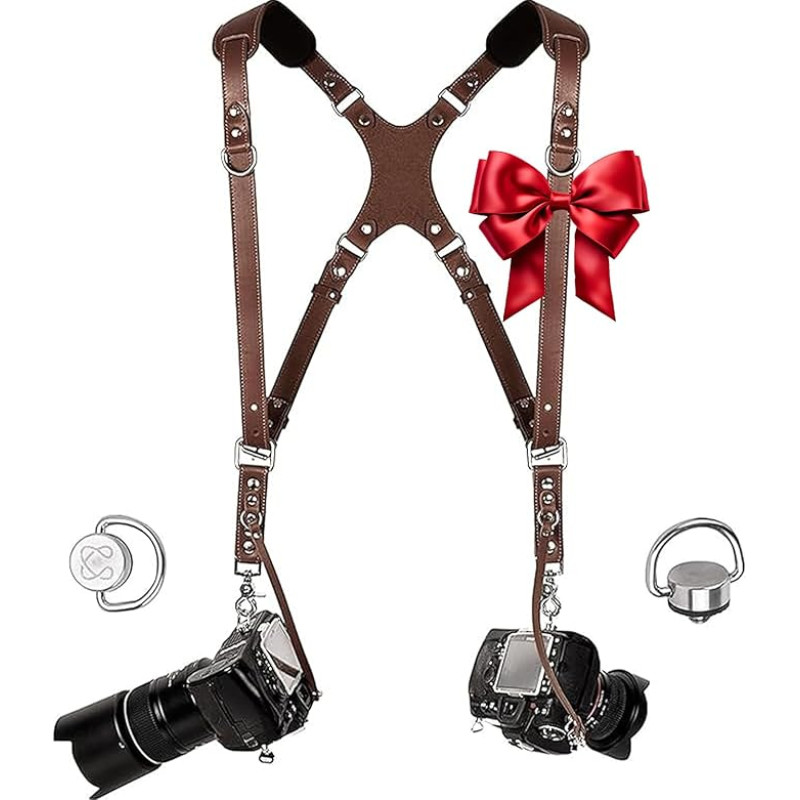C Coiro Kameragurt für 2 Kameras mit doppeltem Tragegurt aus Leder und verstellbarem Schultergurt Camera Dual Shoulder
