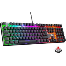 TECKNET Gaming Keyboard for PC, Mechanical Gaming Keyboard with 109 Keys, Red Switch, 24 Light Effects, Full Anti-Ghosting, German Layout (QWERTZ), for Gamers and Office