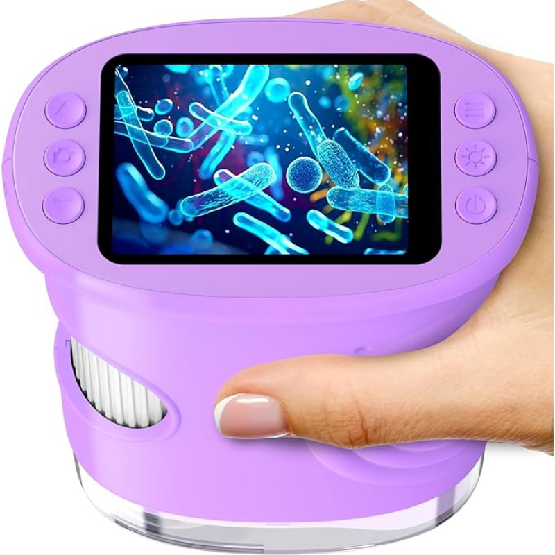 Skaitmeninis mikroskopas vaikams, 1080P HD 2,0 colių ekranas, kišeninis mikroskopas, LED lemputės, kompiuterio jungtis, lauko mini mikroskopas, dovanos 4-12 metų vaikams, violetinės spalvos