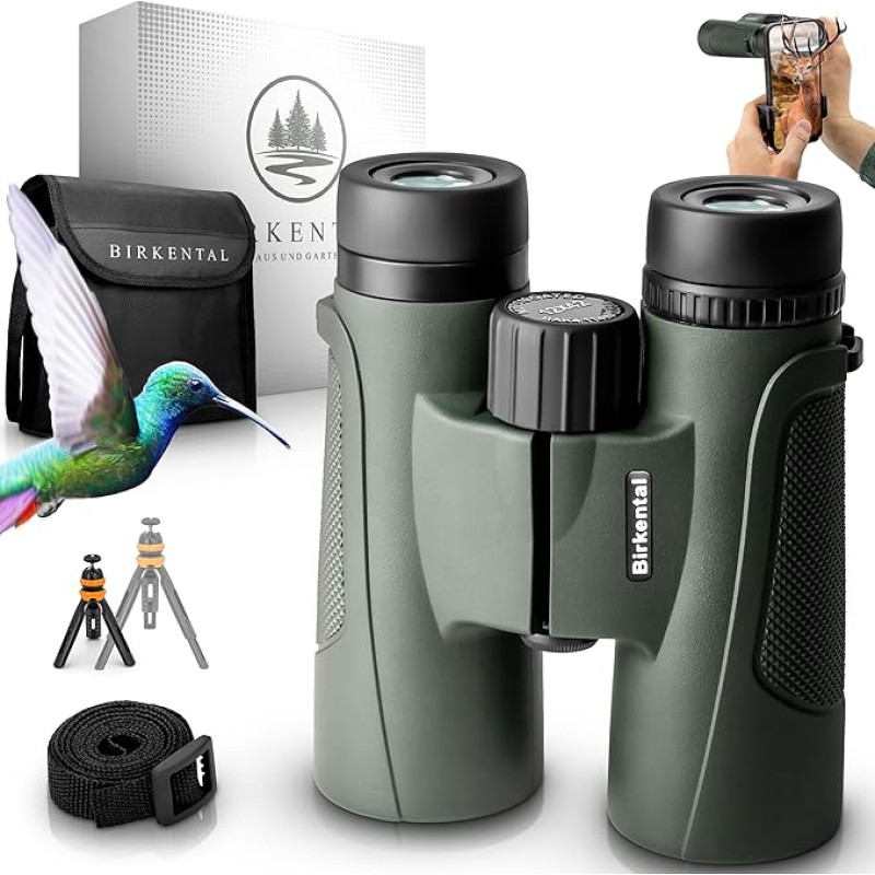 12 x 42 žiūronai suaugusiems, įskaitant priedus pradedantiesiems ir profesionalams, HD priartinimas, atsparūs vandeniui, lengvi, kompaktiški, taip pat skirti nešiojantiems akinius, platus matymo laukas, medžioklė, paukščių stebėjimas, astronomija, (žali)