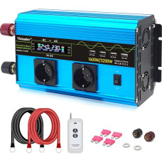 Yinleader Inverter 24 V 230 V 1600 W Pure Sine Wave Voltage Converter 2 x EU Sockets and 4 x USB Ports with 10 m Wireless Remote Control