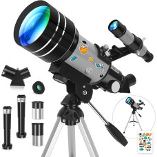 Suaugusiesiems skirtas teleskopas, refraktoriaus teleskopas pradedantiesiems, optinis teleskopas su 70 mm diafragma ir 300 mm židinio nuotoliu, su AZ laikikliu, labai stabilus, lengvai surenkamas