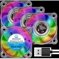 WINSINN 40 mm RGB USB Fan 5 V, LED Colourful 3D Printer Micro 5 Volt Fan 4010 Hydraulic Bearing, Brushless Cooling 40 mm x 10 mm 2 Pin (Pack of 4)