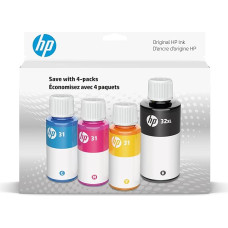 HP 32XL juodos ir 31 žydros, purpurinės, geltonos spalvos rašalo buteliukų rinkinys