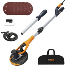 MAXXT šlifuoklis gipso kartono plokštėms šlifuoti, pasukama 180° kampu šlifavimo galvutė su teleskopine įsiurbimo svirtimi (1,2 m/1,7 m), nuimamas šoninis ribotuvas, pastovus galingumas, 5 greičiai su atmintimi, 6 šlifavimo diskai