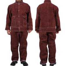 Schwere Leder-Schweißerjacke, Schweißjacken-Set aus Rindsleder, flamm- und hitzebeständig, Mehrfarbig, mehrere Größen(Brown,L)
