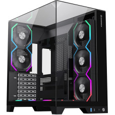 GAMEMAX Infinity PRO BK ATX kompiuterio korpusas, juodas, su grūdintu stiklu, 5X ARGB PWM ventiliatoriai, USB 3.0 ir C tipo, palaiko 
