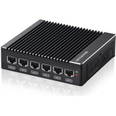 Micro Firewall Appliance, Fanless Mini PC Intel N3700 4Cores/4Threads, 6X Intel i226-V LAN,AES-NI,DDR3 8GB SSD 128GB Router Network Security USB3.0/VGA/HD