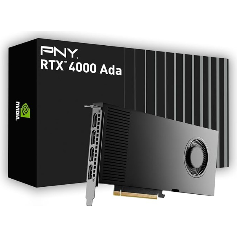 PNY NVIDIA RTX 4000 Ada kartos 20 GB GDDR6 PCI Express 4.0 vieno lizdo 4X DisplayPort, 8K palaikymas, itin tylus aktyvusis ventiliatorius