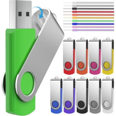FEBNISCTE 32 GB USB atmintinės, 10 vnt., sulankstomos atmintinės, nešiojamos spalvotos atmintinės, 32 GB USB 2.0 atmintinės su 10 spalvotų juostelių - įvairiaspalvis duomenų saugojimo rašiklis, skirtas dovanoms