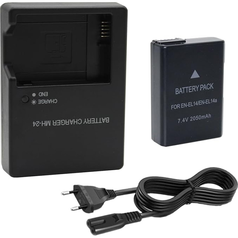 MH-24 akumuliatoriaus įkroviklis ir EN-EL14 EN-EL14a akumuliatoriaus paketas 2050 mAh, suderinamas su Nikon D3100 D3200 D3300 D3400 D3500 D5100 D5200 D5300 D5500 D5600 DF Coolpix P7 000 P7100 P7700 P7800 fotoaparatais