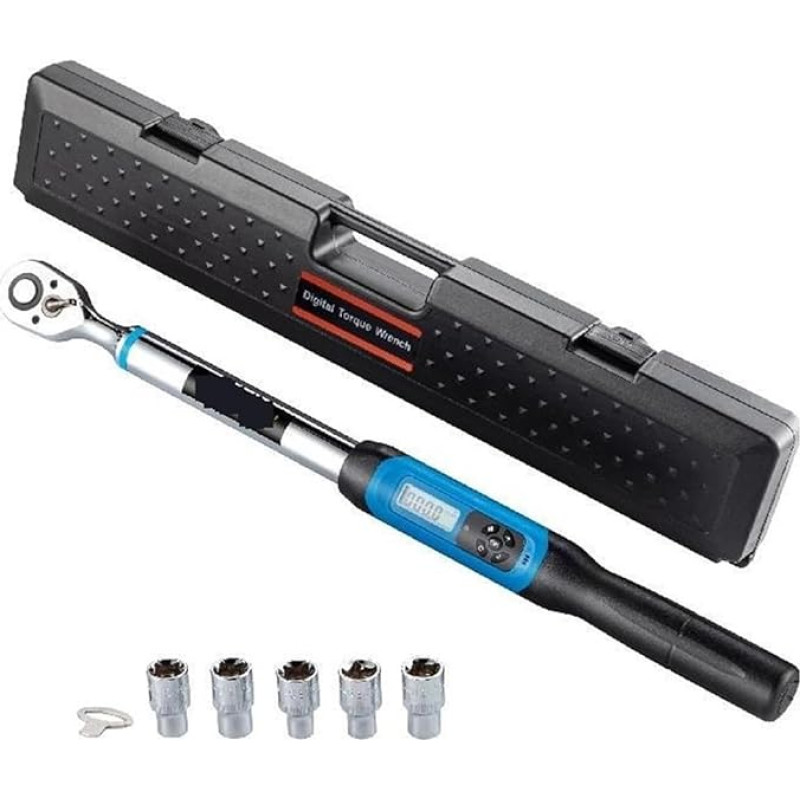 Digitales Drehmomentschlüssel-Set, 1/2-Zoll-Antrieb mit LED und Summeranzeige, Zweirichtungs-Ratschenkopf, Fahrrad-Moto-Reparatur-Handwerkzeug(7.4-147.5 ft-lbs)