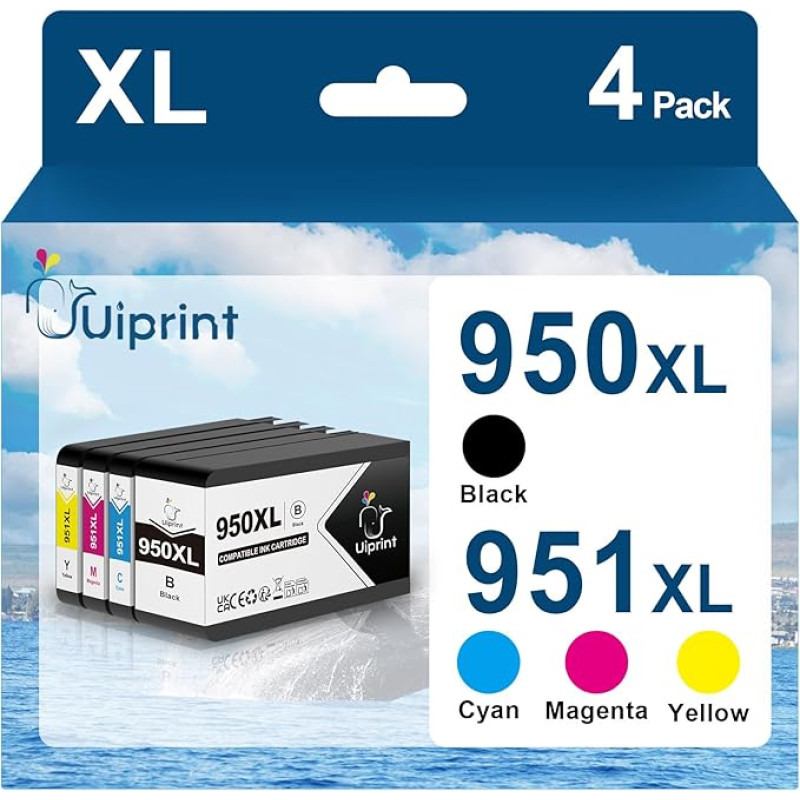 950XL 951XL spausdintuvo kasetės, skirtos HP 950 951 XL, suderinamos su HP Officejet Pro 8100 8600 8610 8615 8620 8625 8630 8640 8660 251dw 276dw (1 juoda, 1 žydra, 1 1 geltona 4 pakuotės)