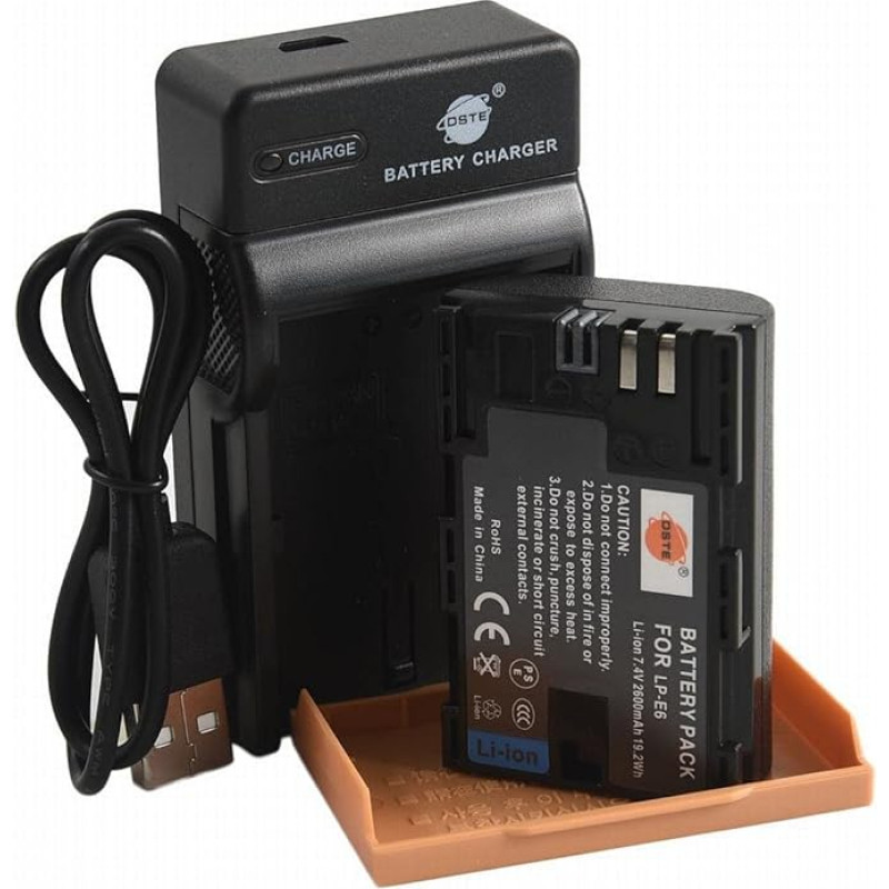 DSTE LP-E6 ličio jonų akumuliatorius ir USB įkroviklis, suderinami su 