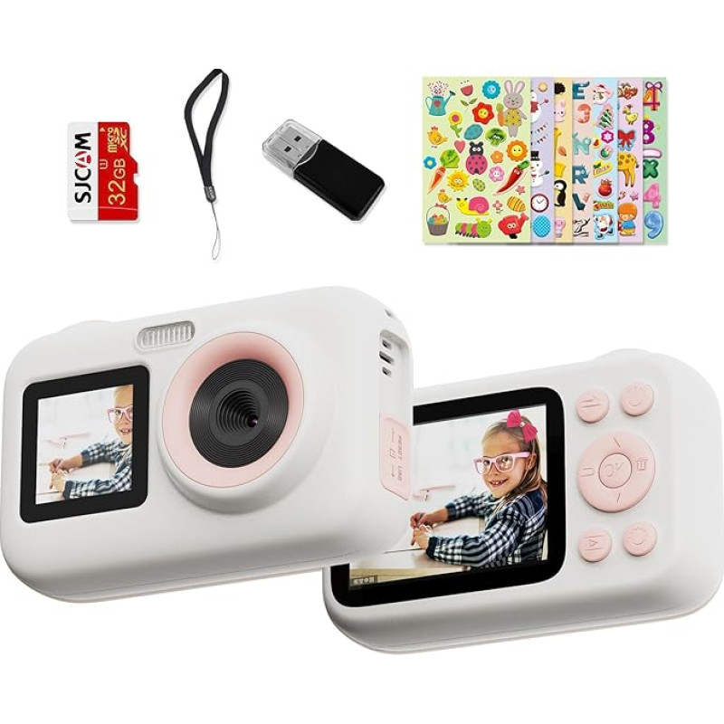 SJCAM Upgrade Vaikiška kamera su dvigubu ekranu, Kalėdų gimtadienio dovanos mergaitėms berniukams nuo 3 iki 10 metų amžiaus, 1080P HD skaitmeninės vaizdo kameros mažiems vaikams 3 4 5 6 6 7 8 9 10 metų vaikams