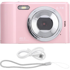 Skaitmeninis fotoaparatas, 2,7K, 48 MP, 8x priartinimas, skaitmeninis vaizdo fotoaparatas su 2,4 colių HD IPS ekranu, integruota blykstė, kompaktiškas mažas fotoaparatas vaikams ir studentams (rausvas)