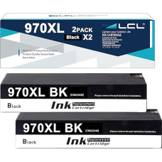 LCL suderinama rašalo kasetė 970XL 970 XL 971XL 971 XL CN621AE CN625AE su dideliu našumu (2 juodos spalvos), skirta HP Officejet Pro X451DN X451DW X551DW X576DW