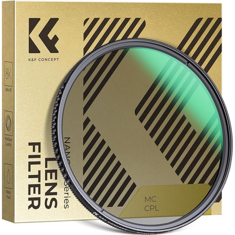 K&F CONCEPT 46 mm poliarizacinis filtras ryškesnėms spalvoms, atspindžių ir atspindžių mažinimui, optinis stiklas su kelių nanodangų danga (Nano-Dazzle)