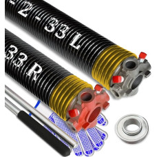 Garagentor-Torsionsfeder-Set, Paar 2 Zoll Elektrophorese beschichtete Garagentorfeder-Ersatz mit 2 rutschfesten Wickelstangen und Lager, mindestens 16000 Zyklen (.250 x 2 x 33 Zoll)