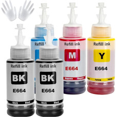 E664 rašalas, suderinamas su ET-2500 ET-2550 ET-2600 ET-2650 ET- 3600 ET-4500 ET-4550 ET-14000 ET-15000 ET-16500 L1300 L100 L110 L200 L210 L350 L355 L365 L455 L550 L555 spausdintuvu (BK*2/C/M/Y)