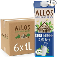 Allos Organic Without Muhhh 3.5% Milk Alternative Plant Based Drink Vegan Foamable Perfect for Coffee Lactose Free Source of Calcium and Vitamins Rich in Protein 1 Litre (Pack of 6)