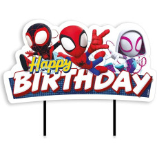 dekora - Spidey Happy Birthday Cake Topper 17.5 × 15 cm - Official Marvel Cake Topper, Sturdy Paper Card with Food Safe Sticks