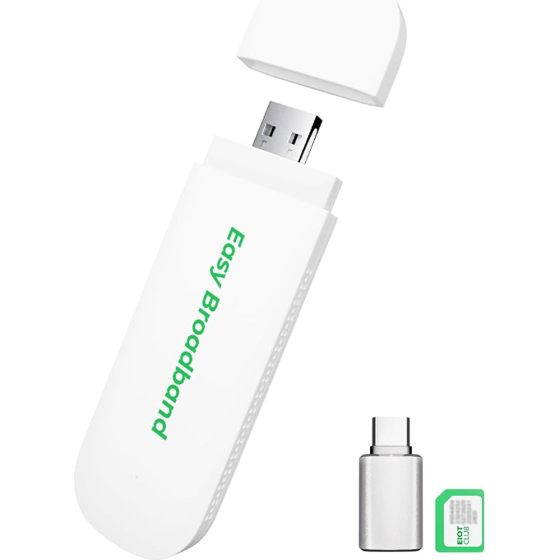 EIOTCLUB 4G LTE Dongle su WiFi 6 (įskaitant SIM kortelę), USB A ir USB C WLAN modemas, 150 Mbit/s, 